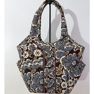 Vera Bradley Quilted Tote Shoulder Bag CoCoa and Blue Excellent Condition